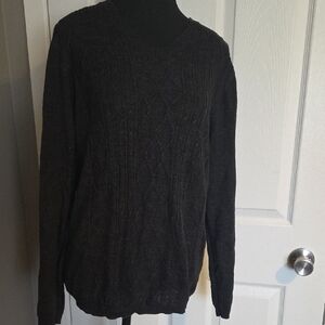 Women's Cable Knit V-Neck Sweater - Black